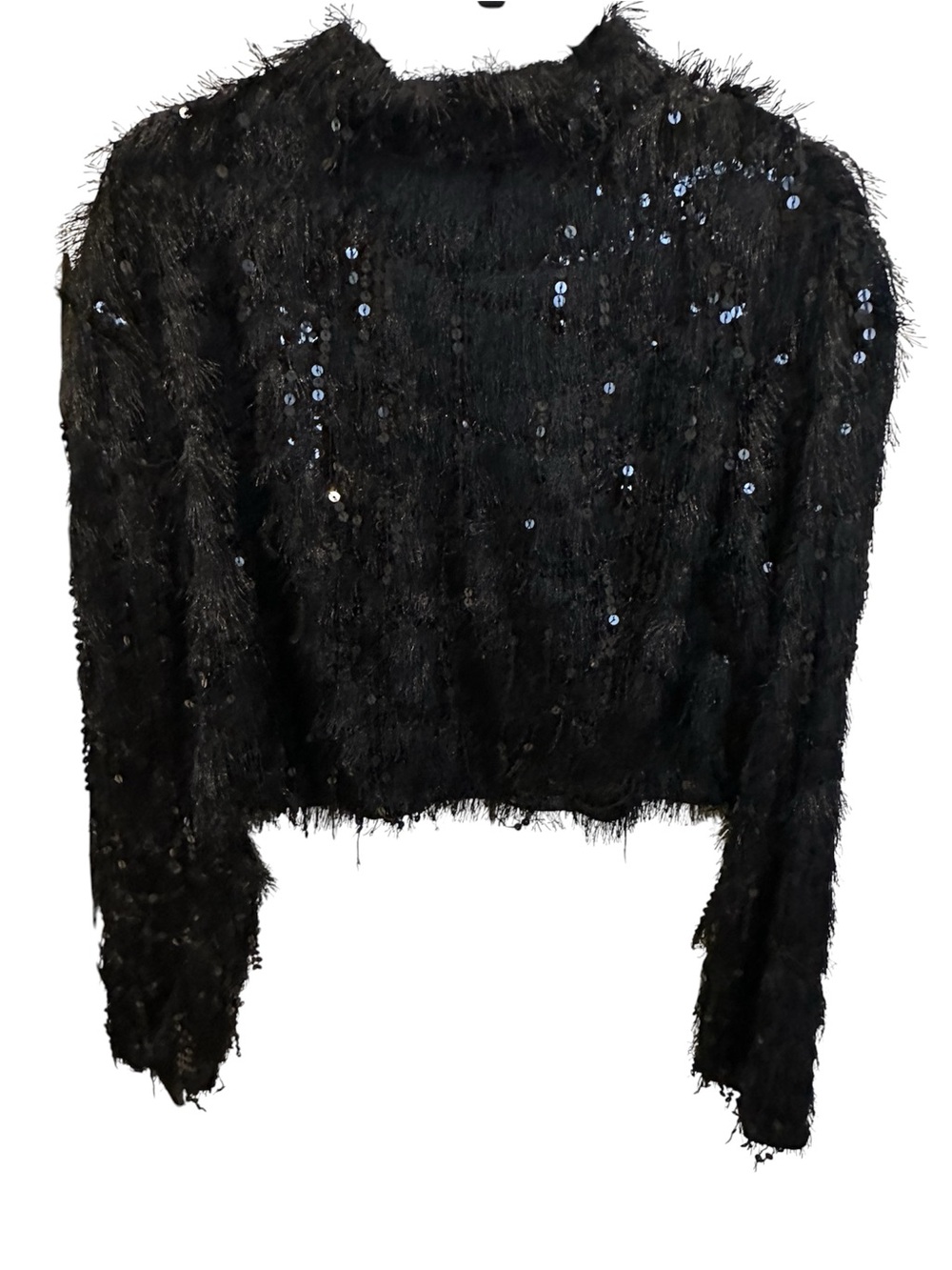 H&M Black Fuzzy Sequin Cropped Sweater